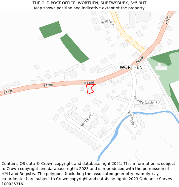 THE OLD POST OFFICE, WORTHEN, SHREWSBURY, SY5 9HT: Location map and indicative extent of plot