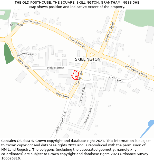 THE OLD POSTHOUSE, THE SQUARE, SKILLINGTON, GRANTHAM, NG33 5HB: Location map and indicative extent of plot