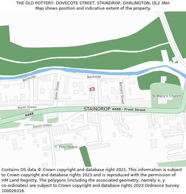 THE OLD POTTERY, DOVECOTE STREET, STAINDROP, DARLINGTON, DL2 3NA: Location map and indicative extent of plot