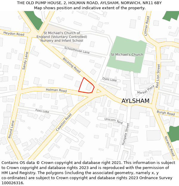 THE OLD PUMP HOUSE, 2, HOLMAN ROAD, AYLSHAM, NORWICH, NR11 6BY: Location map and indicative extent of plot