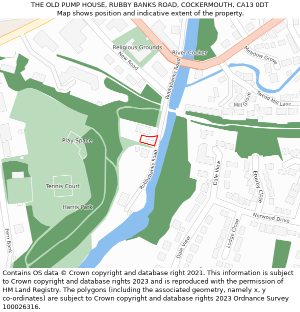 THE OLD PUMP HOUSE, RUBBY BANKS ROAD, COCKERMOUTH, CA13 0DT: Location map and indicative extent of plot