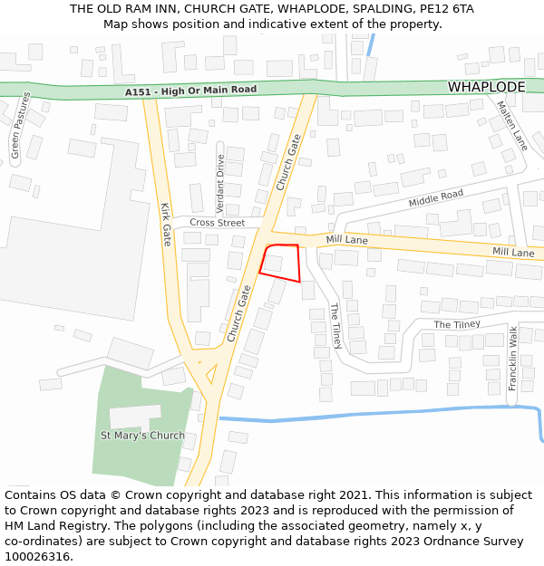 THE OLD RAM INN, CHURCH GATE, WHAPLODE, SPALDING, PE12 6TA: Location map and indicative extent of plot