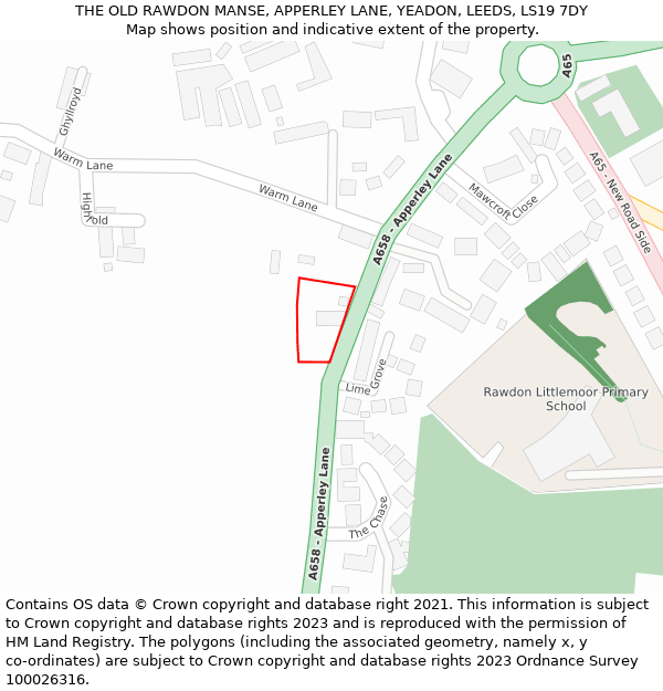THE OLD RAWDON MANSE, APPERLEY LANE, YEADON, LEEDS, LS19 7DY: Location map and indicative extent of plot