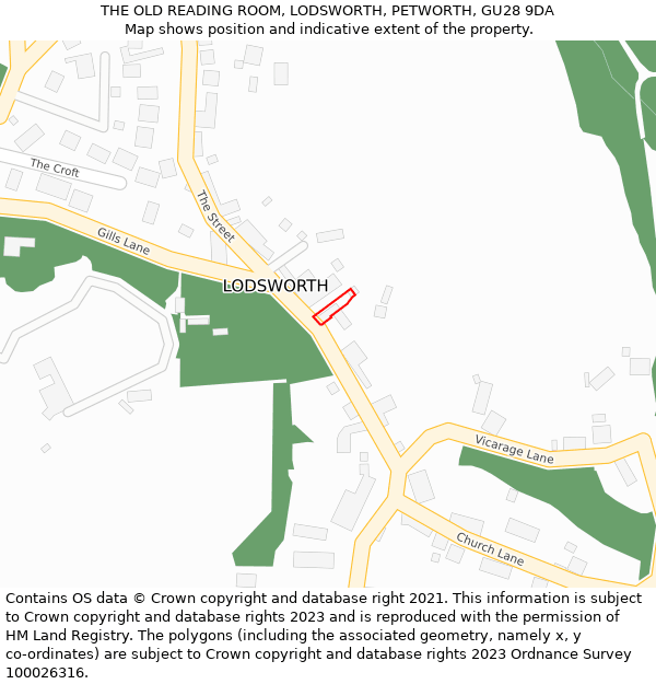 THE OLD READING ROOM, LODSWORTH, PETWORTH, GU28 9DA: Location map and indicative extent of plot