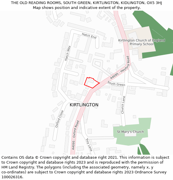 THE OLD READING ROOMS, SOUTH GREEN, KIRTLINGTON, KIDLINGTON, OX5 3HJ: Location map and indicative extent of plot