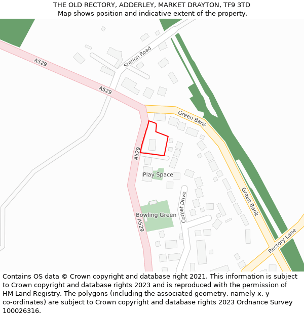 THE OLD RECTORY, ADDERLEY, MARKET DRAYTON, TF9 3TD: Location map and indicative extent of plot