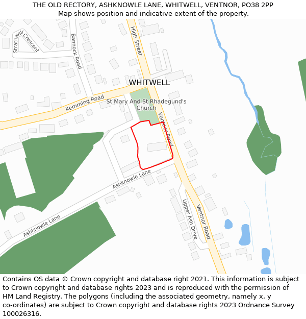 THE OLD RECTORY, ASHKNOWLE LANE, WHITWELL, VENTNOR, PO38 2PP: Location map and indicative extent of plot