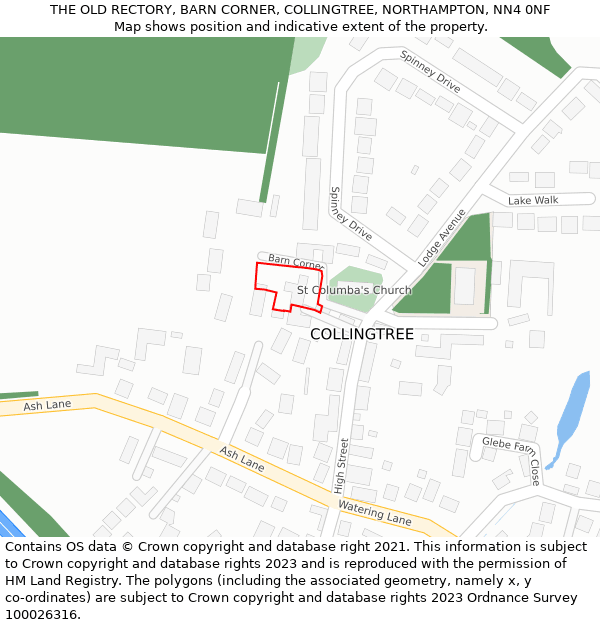 THE OLD RECTORY, BARN CORNER, COLLINGTREE, NORTHAMPTON, NN4 0NF: Location map and indicative extent of plot