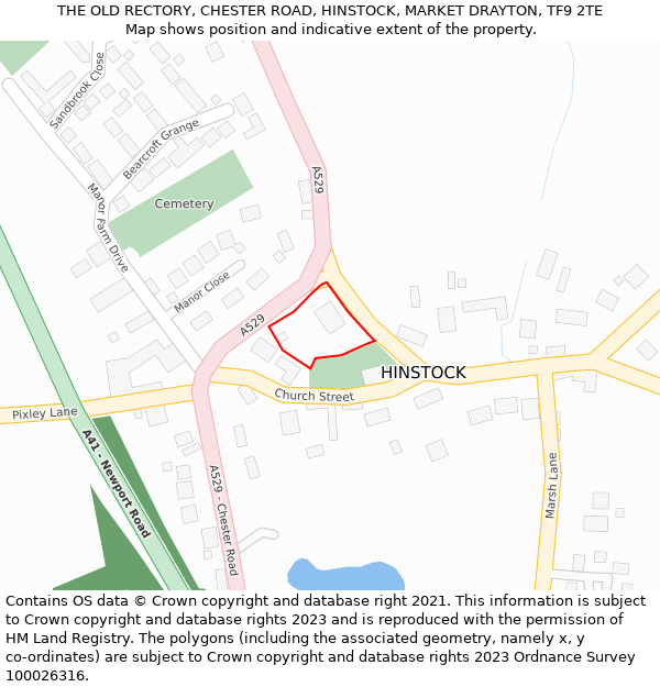 THE OLD RECTORY, CHESTER ROAD, HINSTOCK, MARKET DRAYTON, TF9 2TE: Location map and indicative extent of plot