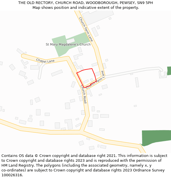 THE OLD RECTORY, CHURCH ROAD, WOODBOROUGH, PEWSEY, SN9 5PH: Location map and indicative extent of plot
