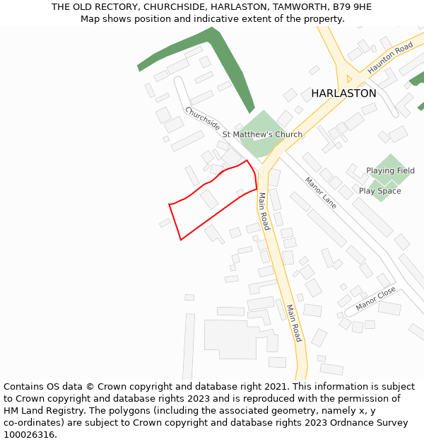 THE OLD RECTORY, CHURCHSIDE, HARLASTON, TAMWORTH, B79 9HE: Location map and indicative extent of plot