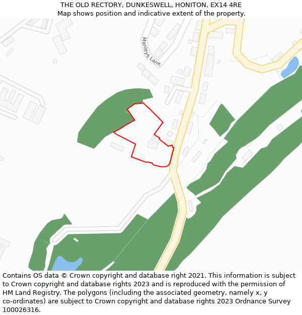 THE OLD RECTORY, DUNKESWELL, HONITON, EX14 4RE: Location map and indicative extent of plot