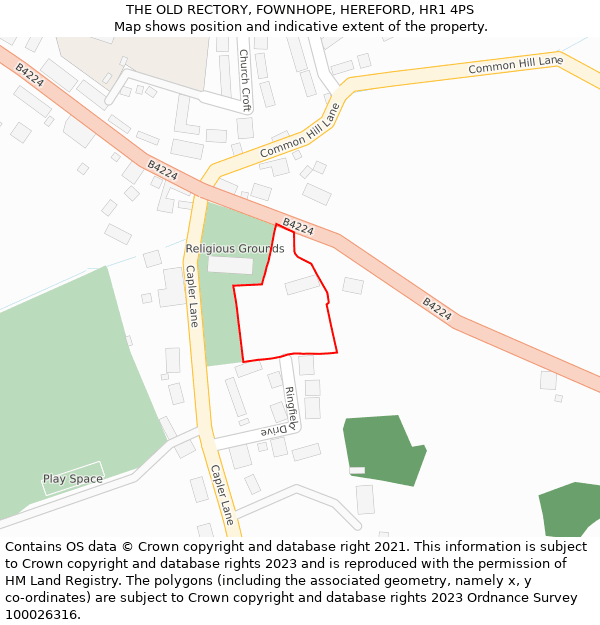 THE OLD RECTORY, FOWNHOPE, HEREFORD, HR1 4PS: Location map and indicative extent of plot