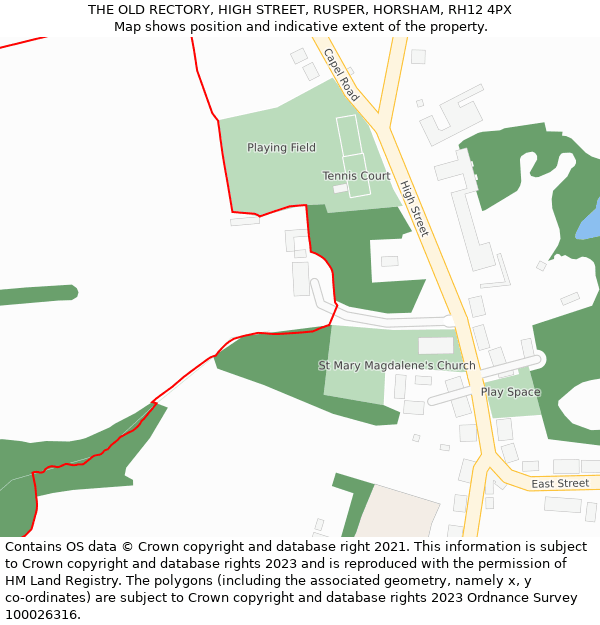 THE OLD RECTORY, HIGH STREET, RUSPER, HORSHAM, RH12 4PX: Location map and indicative extent of plot