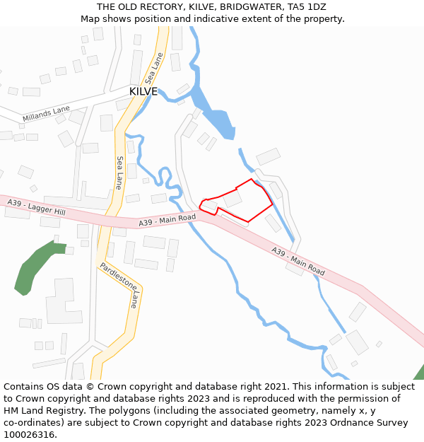 THE OLD RECTORY, KILVE, BRIDGWATER, TA5 1DZ: Location map and indicative extent of plot