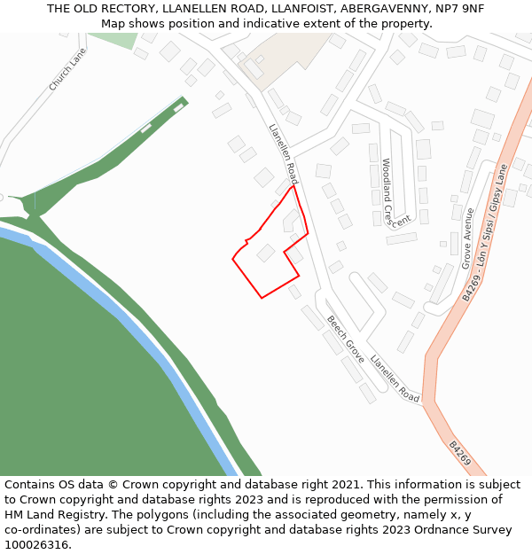 THE OLD RECTORY, LLANELLEN ROAD, LLANFOIST, ABERGAVENNY, NP7 9NF: Location map and indicative extent of plot