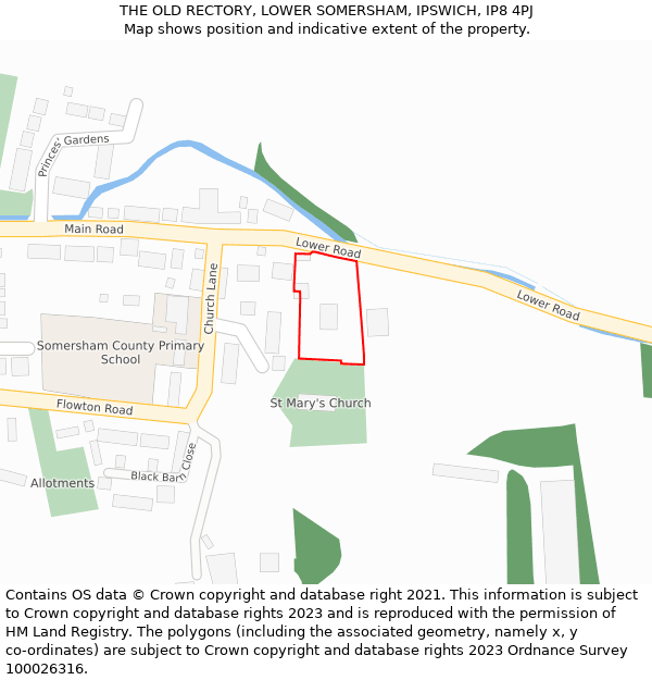 THE OLD RECTORY, LOWER SOMERSHAM, IPSWICH, IP8 4PJ: Location map and indicative extent of plot