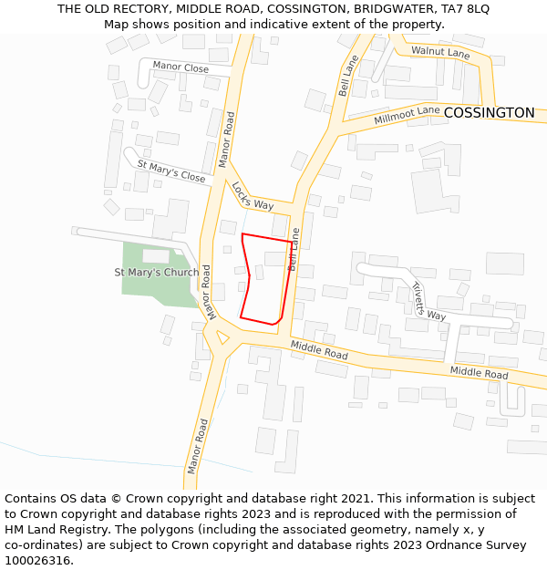 THE OLD RECTORY, MIDDLE ROAD, COSSINGTON, BRIDGWATER, TA7 8LQ: Location map and indicative extent of plot