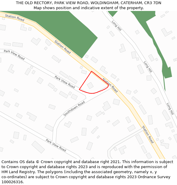 THE OLD RECTORY, PARK VIEW ROAD, WOLDINGHAM, CATERHAM, CR3 7DN: Location map and indicative extent of plot