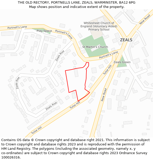 THE OLD RECTORY, PORTNELLS LANE, ZEALS, WARMINSTER, BA12 6PG: Location map and indicative extent of plot