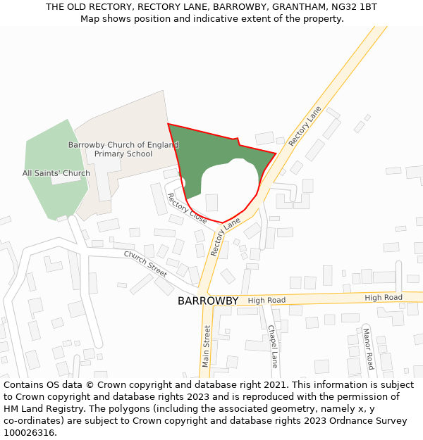 THE OLD RECTORY, RECTORY LANE, BARROWBY, GRANTHAM, NG32 1BT: Location map and indicative extent of plot