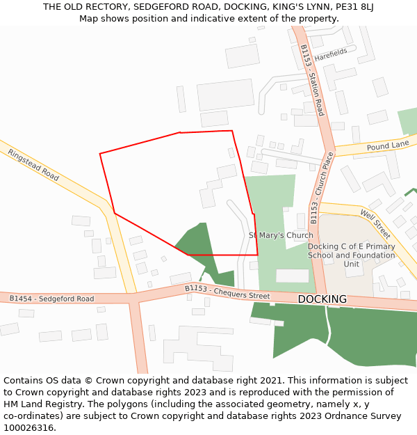 THE OLD RECTORY, SEDGEFORD ROAD, DOCKING, KING'S LYNN, PE31 8LJ: Location map and indicative extent of plot