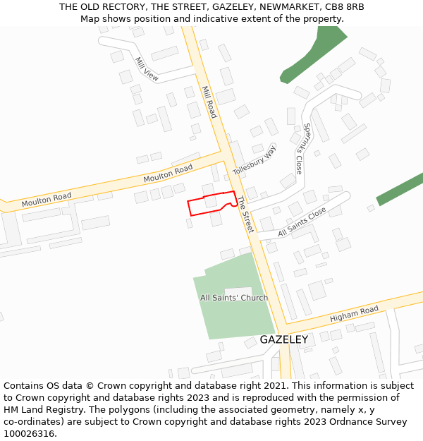 THE OLD RECTORY, THE STREET, GAZELEY, NEWMARKET, CB8 8RB: Location map and indicative extent of plot