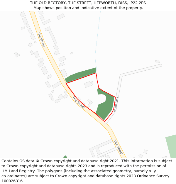 THE OLD RECTORY, THE STREET, HEPWORTH, DISS, IP22 2PS: Location map and indicative extent of plot