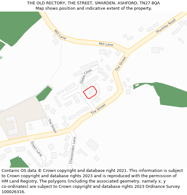 THE OLD RECTORY, THE STREET, SMARDEN, ASHFORD, TN27 8QA: Location map and indicative extent of plot