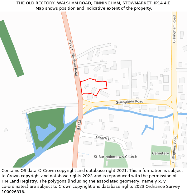 THE OLD RECTORY, WALSHAM ROAD, FINNINGHAM, STOWMARKET, IP14 4JE: Location map and indicative extent of plot