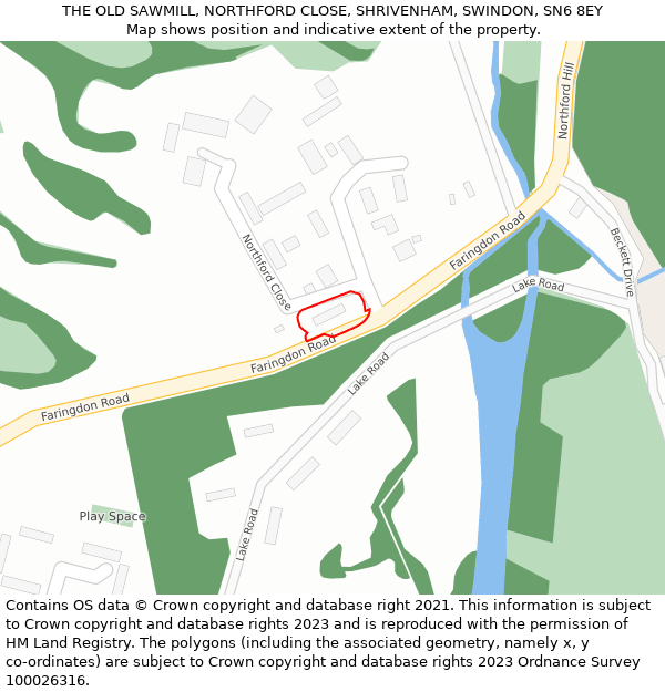 THE OLD SAWMILL, NORTHFORD CLOSE, SHRIVENHAM, SWINDON, SN6 8EY: Location map and indicative extent of plot