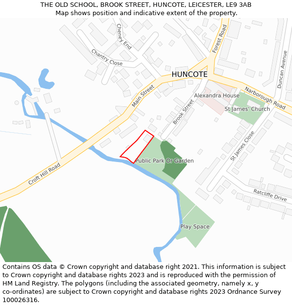 THE OLD SCHOOL, BROOK STREET, HUNCOTE, LEICESTER, LE9 3AB: Location map and indicative extent of plot