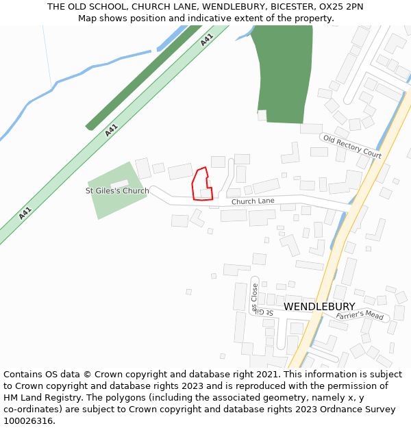 THE OLD SCHOOL, CHURCH LANE, WENDLEBURY, BICESTER, OX25 2PN: Location map and indicative extent of plot