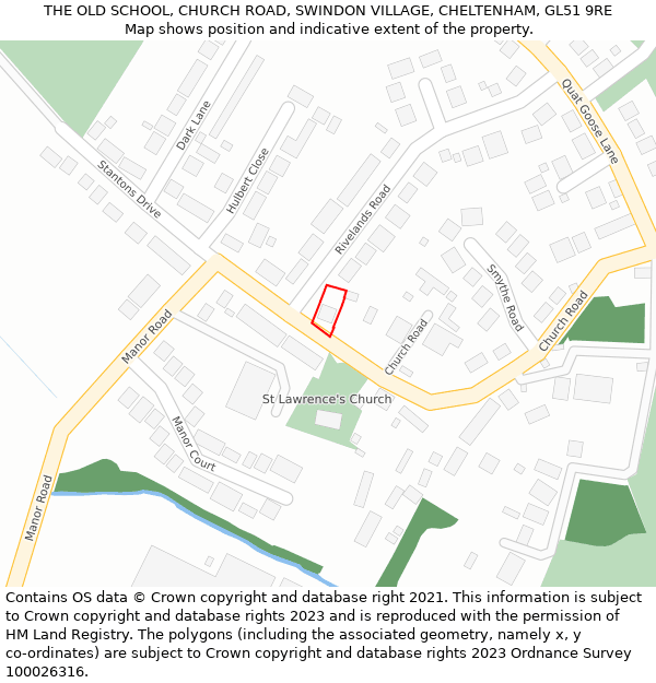 THE OLD SCHOOL, CHURCH ROAD, SWINDON VILLAGE, CHELTENHAM, GL51 9RE: Location map and indicative extent of plot