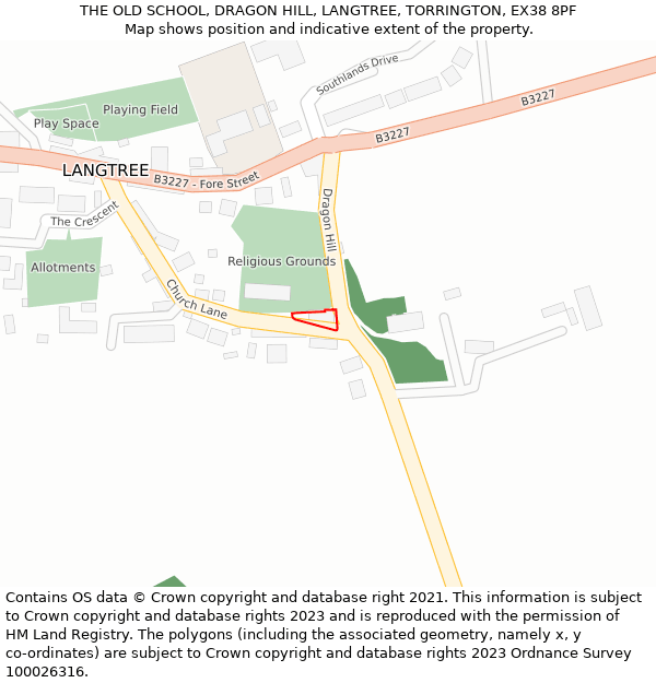 THE OLD SCHOOL, DRAGON HILL, LANGTREE, TORRINGTON, EX38 8PF: Location map and indicative extent of plot