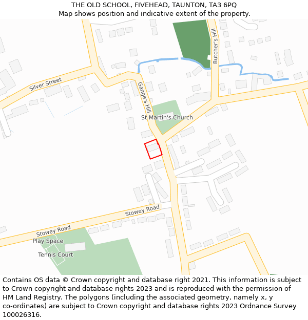 THE OLD SCHOOL, FIVEHEAD, TAUNTON, TA3 6PQ: Location map and indicative extent of plot