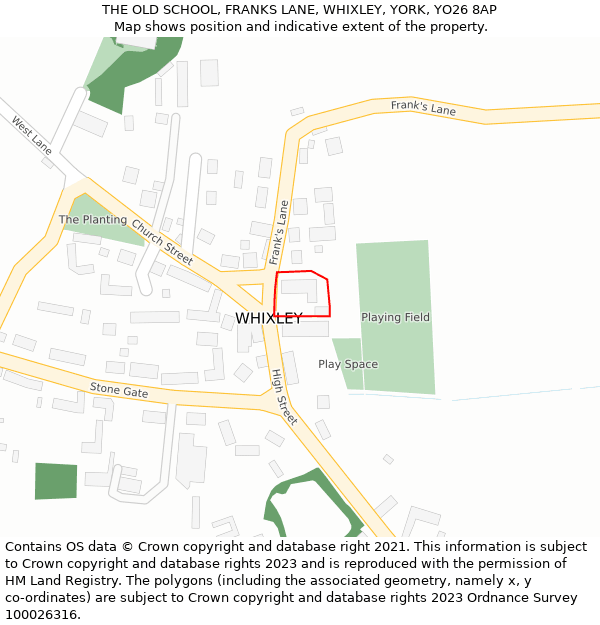 THE OLD SCHOOL, FRANKS LANE, WHIXLEY, YORK, YO26 8AP: Location map and indicative extent of plot