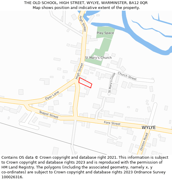 THE OLD SCHOOL, HIGH STREET, WYLYE, WARMINSTER, BA12 0QR: Location map and indicative extent of plot