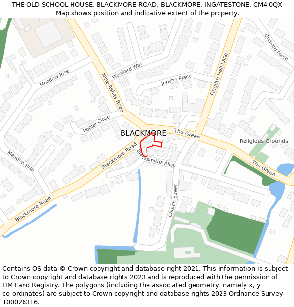 THE OLD SCHOOL HOUSE, BLACKMORE ROAD, BLACKMORE, INGATESTONE, CM4 0QX: Location map and indicative extent of plot