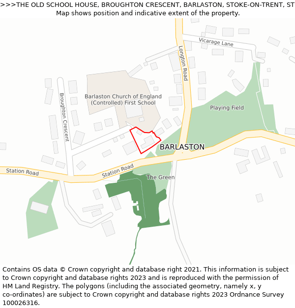 THE OLD SCHOOL HOUSE, BROUGHTON CRESCENT, BARLASTON, STOKE-ON-TRENT, ST12 9DB: Location map and indicative extent of plot