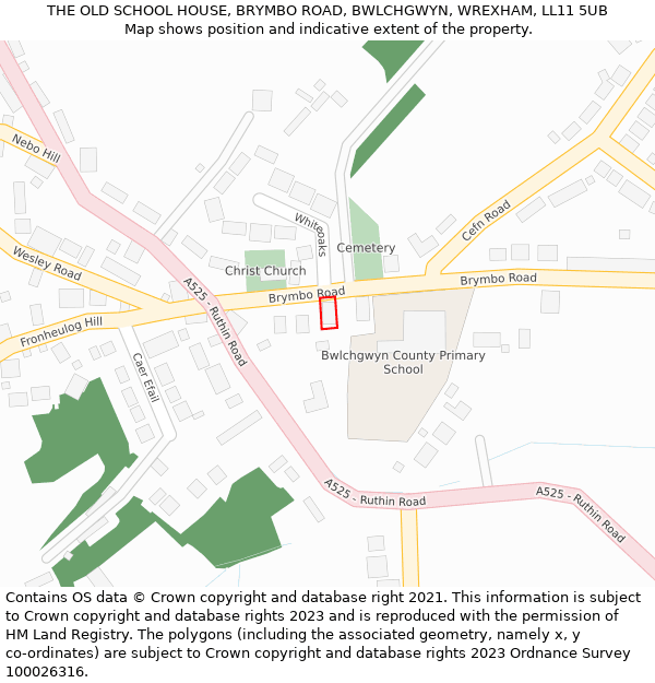 THE OLD SCHOOL HOUSE, BRYMBO ROAD, BWLCHGWYN, WREXHAM, LL11 5UB: Location map and indicative extent of plot