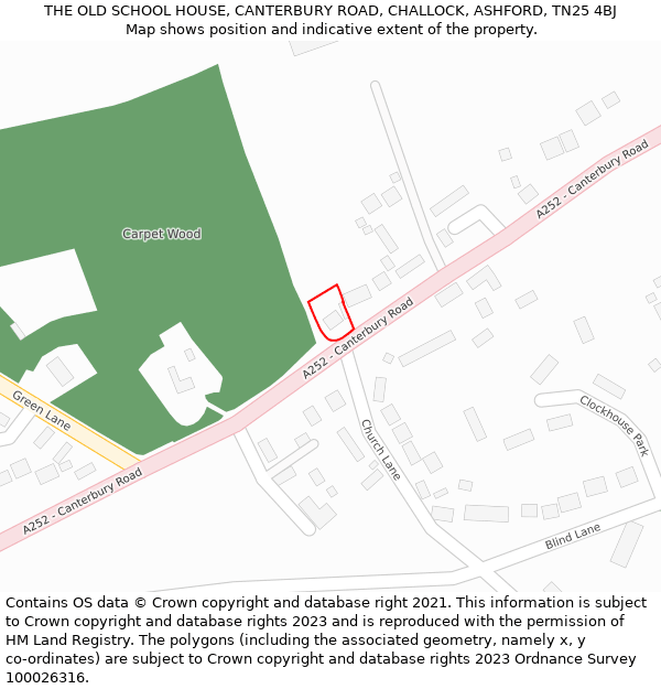 THE OLD SCHOOL HOUSE, CANTERBURY ROAD, CHALLOCK, ASHFORD, TN25 4BJ: Location map and indicative extent of plot