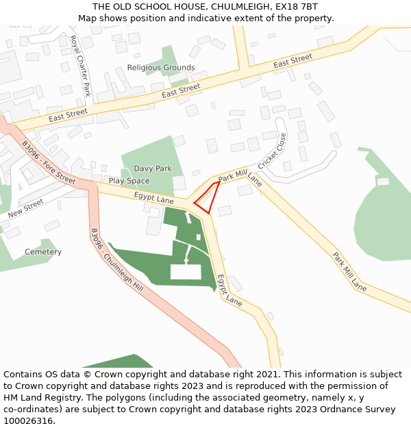 THE OLD SCHOOL HOUSE, CHULMLEIGH, EX18 7BT: Location map and indicative extent of plot