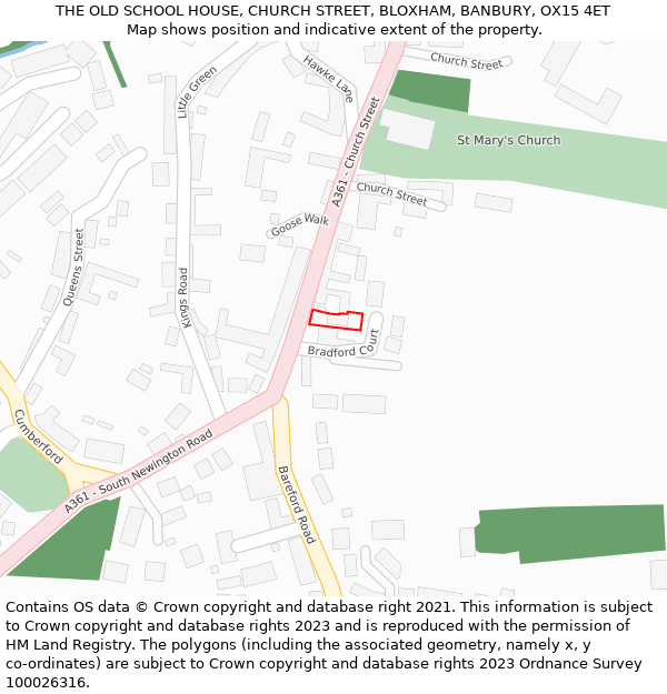 THE OLD SCHOOL HOUSE, CHURCH STREET, BLOXHAM, BANBURY, OX15 4ET: Location map and indicative extent of plot