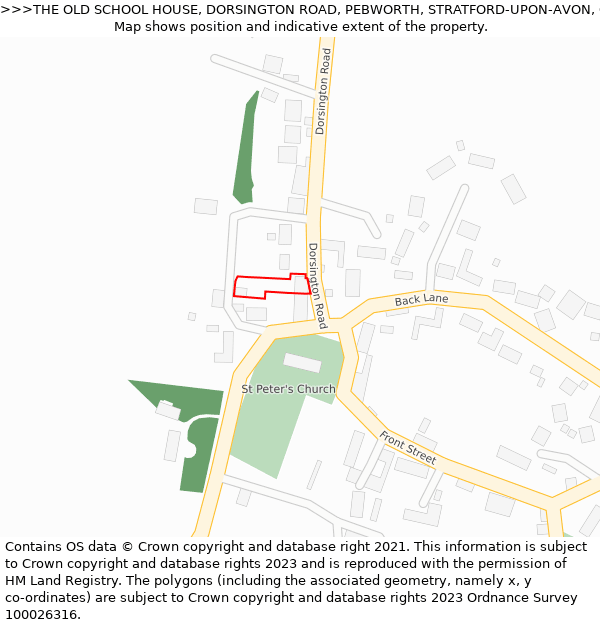 THE OLD SCHOOL HOUSE, DORSINGTON ROAD, PEBWORTH, STRATFORD-UPON-AVON, CV37 8XB: Location map and indicative extent of plot