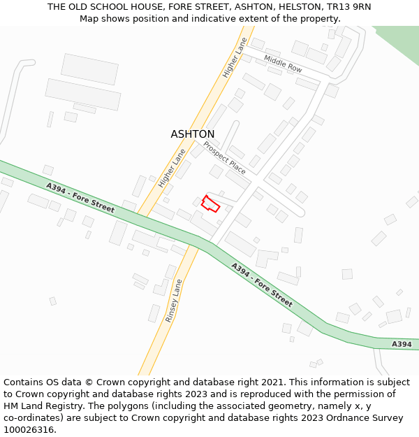 THE OLD SCHOOL HOUSE, FORE STREET, ASHTON, HELSTON, TR13 9RN: Location map and indicative extent of plot