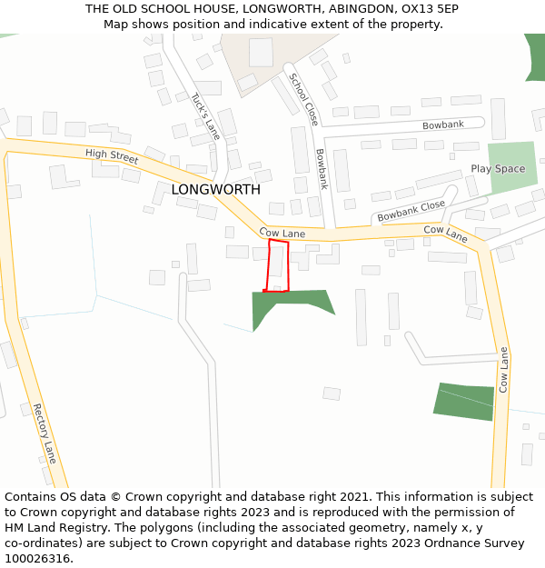 THE OLD SCHOOL HOUSE, LONGWORTH, ABINGDON, OX13 5EP: Location map and indicative extent of plot