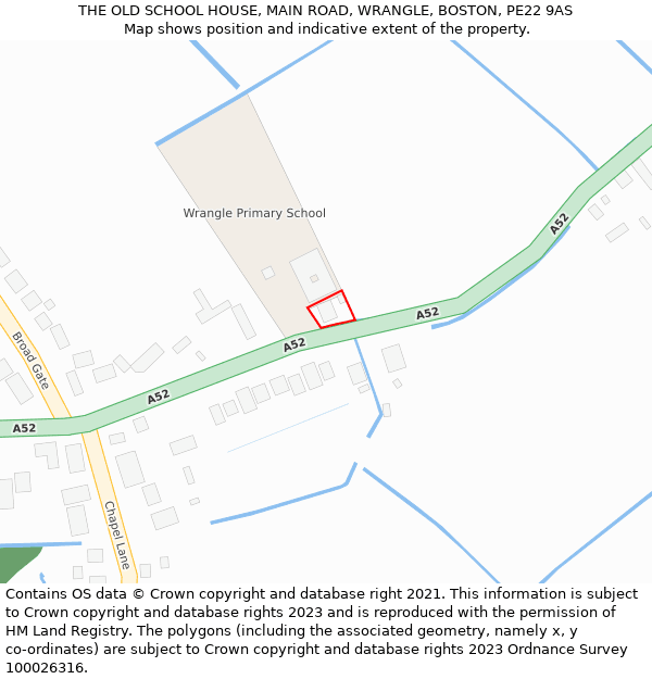 THE OLD SCHOOL HOUSE, MAIN ROAD, WRANGLE, BOSTON, PE22 9AS: Location map and indicative extent of plot