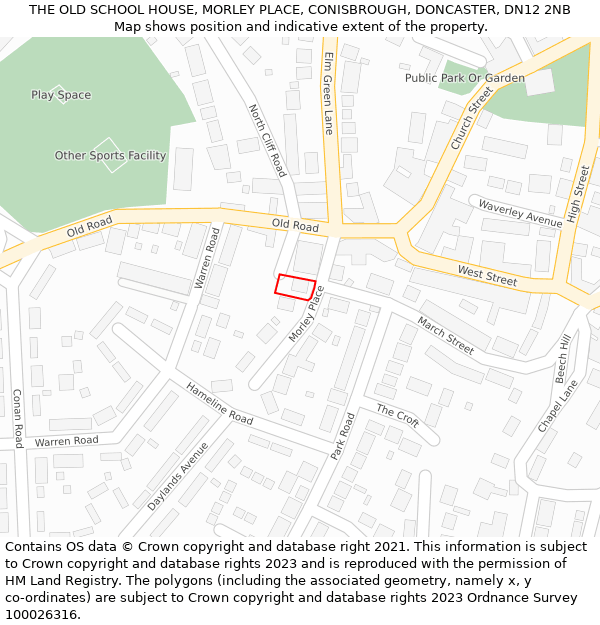 THE OLD SCHOOL HOUSE, MORLEY PLACE, CONISBROUGH, DONCASTER, DN12 2NB: Location map and indicative extent of plot