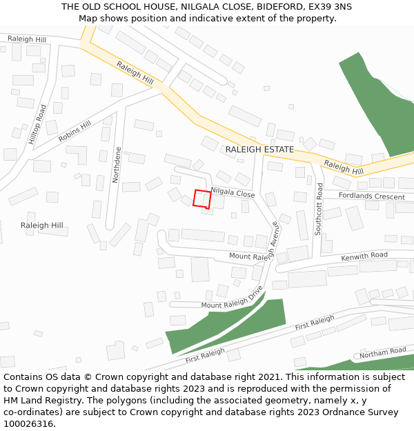 THE OLD SCHOOL HOUSE, NILGALA CLOSE, BIDEFORD, EX39 3NS: Location map and indicative extent of plot